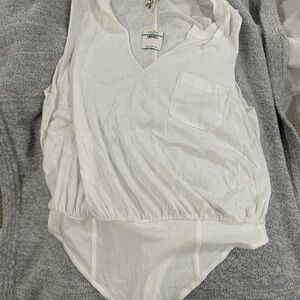 Free People White V-Neck Top with Pocket